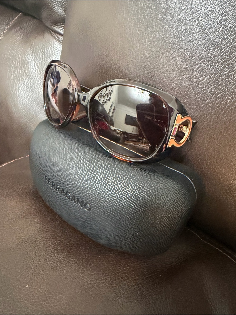 Salvatore Ferragamo Black Sunglasses with Gold Detail